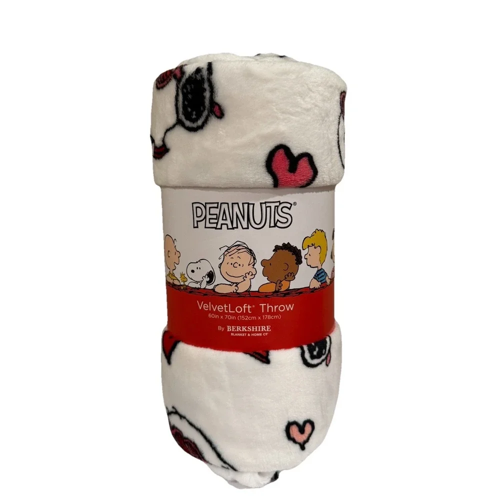 Peanuts SNOOPY Valentines Heart Sunglasses Plush Throw Blanket 60x70 White‎